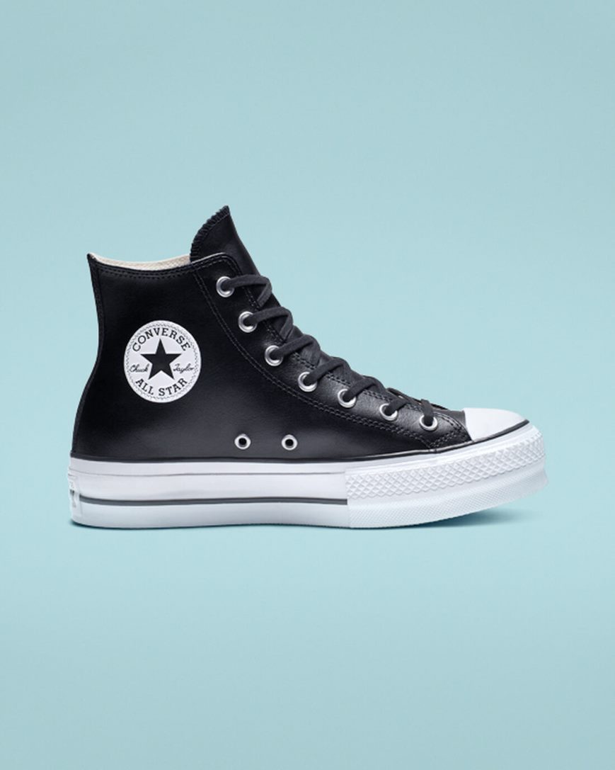 Sapatos Plataforma Converse Chuck Taylor All Star Lift Couro Cano Alto Feminino Pretas Branco | PT Y045T9P